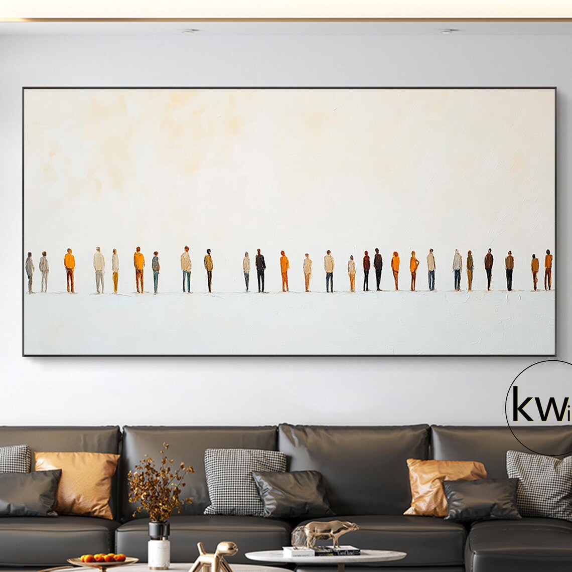 Minimalist Crowd of People Standing in Line Earth Tone Art Poster