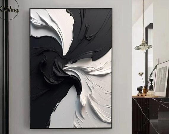 Large Black And White Textured Painting Black White 3d Texture Wall Art Black And White Minimalist Art Black White Abstract Acrylic Painting