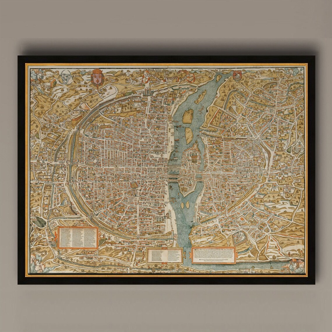 Old Map Of Paris 1550, Vintage Travel Poster