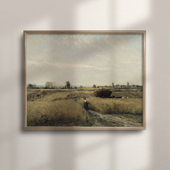 Harvest Wheat Field Lone Figure Vintage Rural Painting Poster