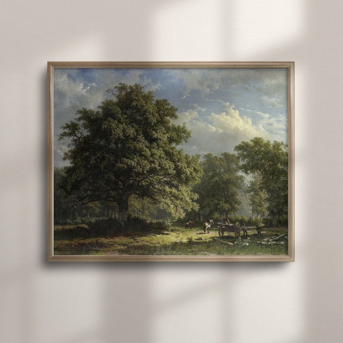 Vintage Landscape Oil Painting Oak Tree Wall Art Country Farmhouse Decor Green Landscape Art Horse Scene Poster C16 488