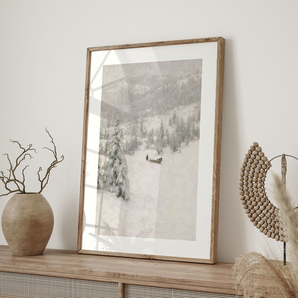 Winter Sled Snow Scene Horse Drawn Sleigh Vintage Painting Art Poster - Image 4
