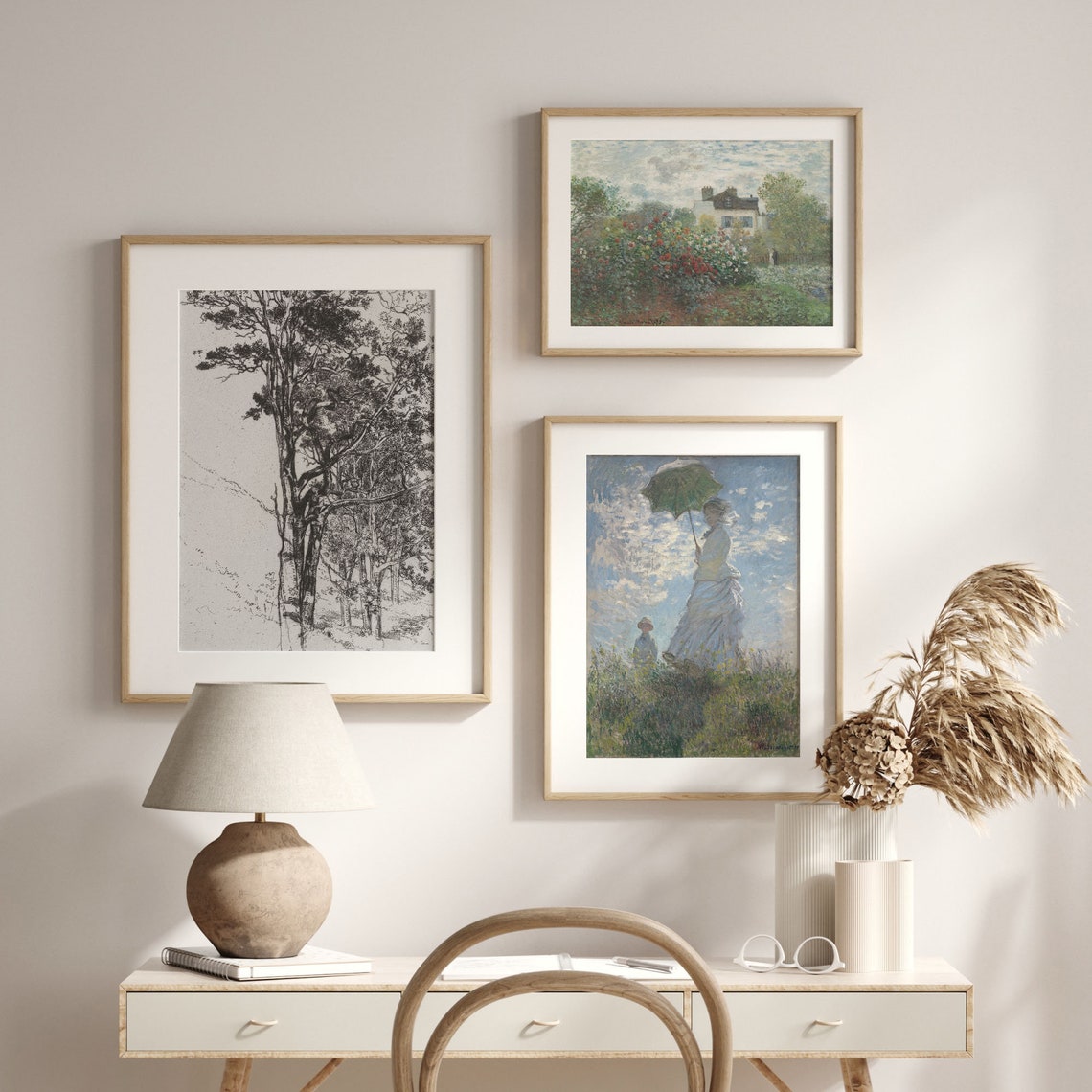 Antique Tall Forest Pine Trees Neutral Vintage Pencil Sketch Print - Image 2