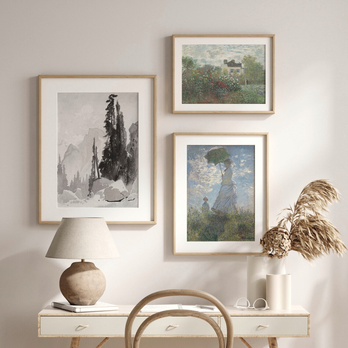 Mountain Pines Ink Wash Rustic Woodland Black White Drawing Art Poster - Image 2