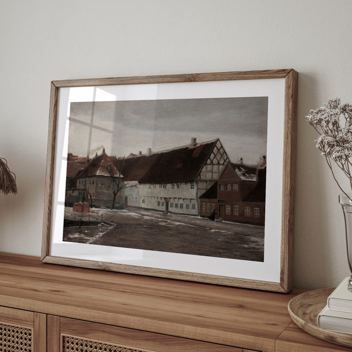Snowy Old Town Street Vintage Winter Village Painting Poster - Image 4