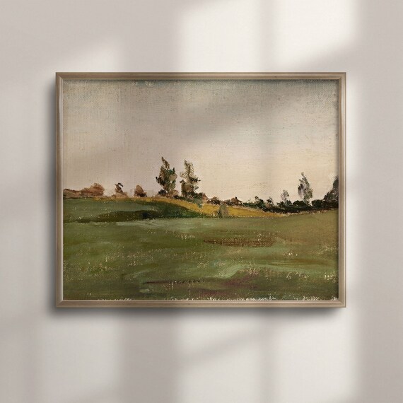 Green Pasture Dusk Vintage Impressionist Field Painting Poster