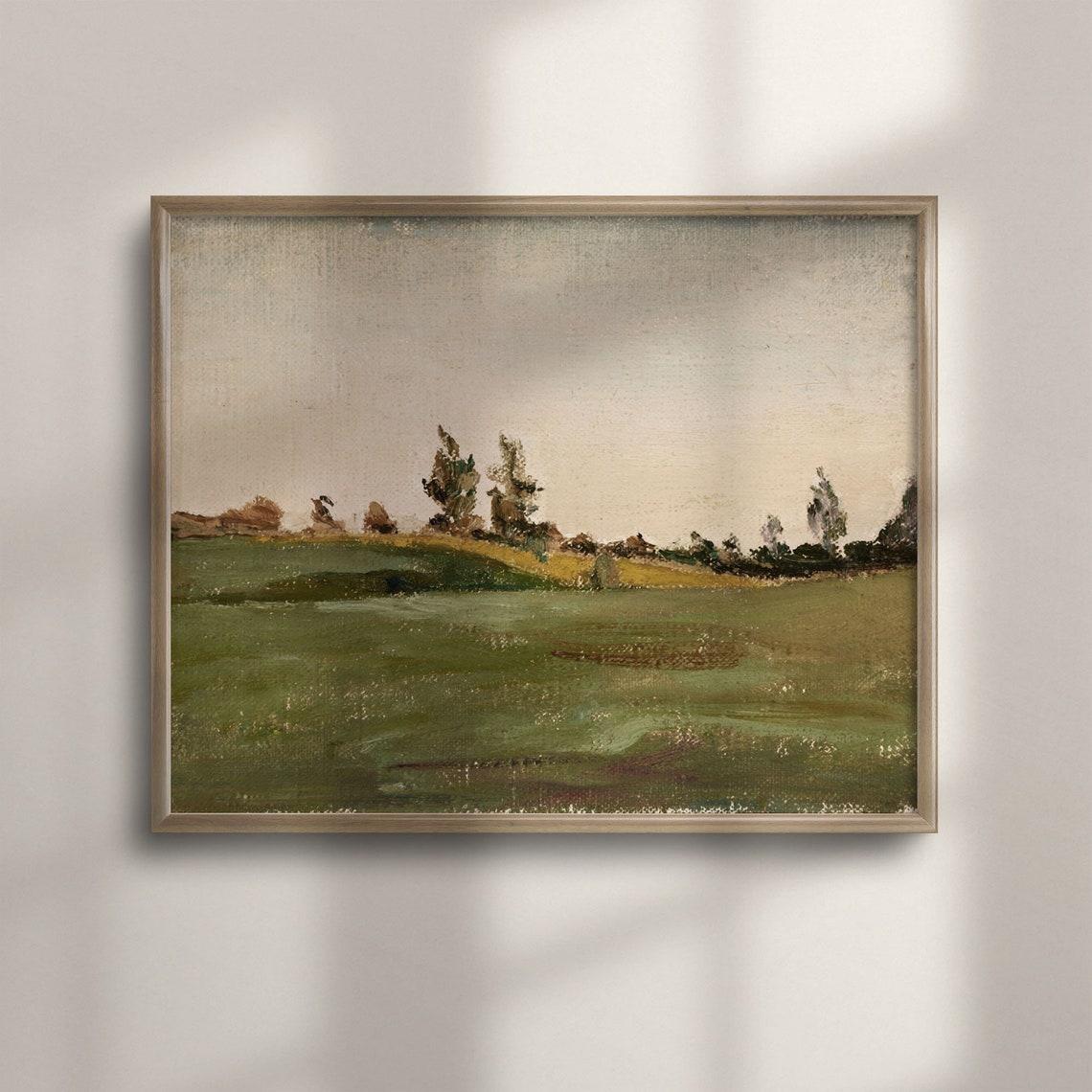 Green Pasture Dusk Vintage Impressionist Field Painting Poster