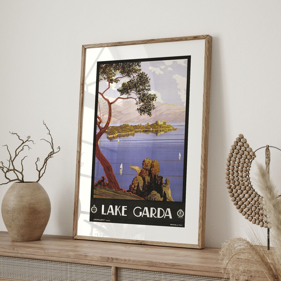 Vintage Lake Garda Italy 1924 Travel Poster Sailboat Island View - Image 4