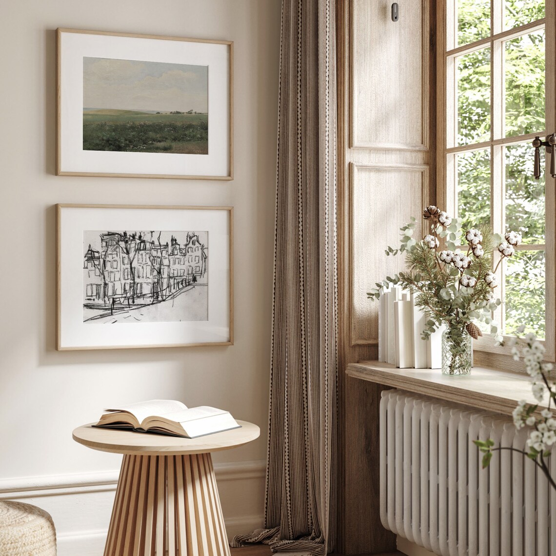 Antique European Street Charcoal Sketch Old Buildings Line Art Poster - Image 3