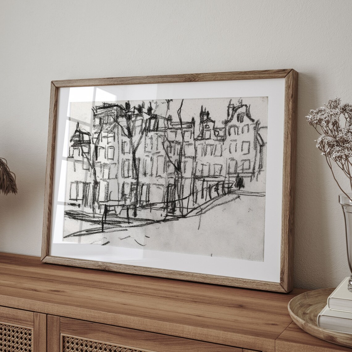 Antique European Street Charcoal Sketch Old Buildings Line Art Poster - Image 4