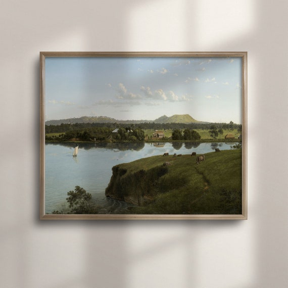 Vintage Lake Landscape Art Prints Lodge Style Lake Painting Ideal For Rustic Decor Across The Lake Theme C16 550