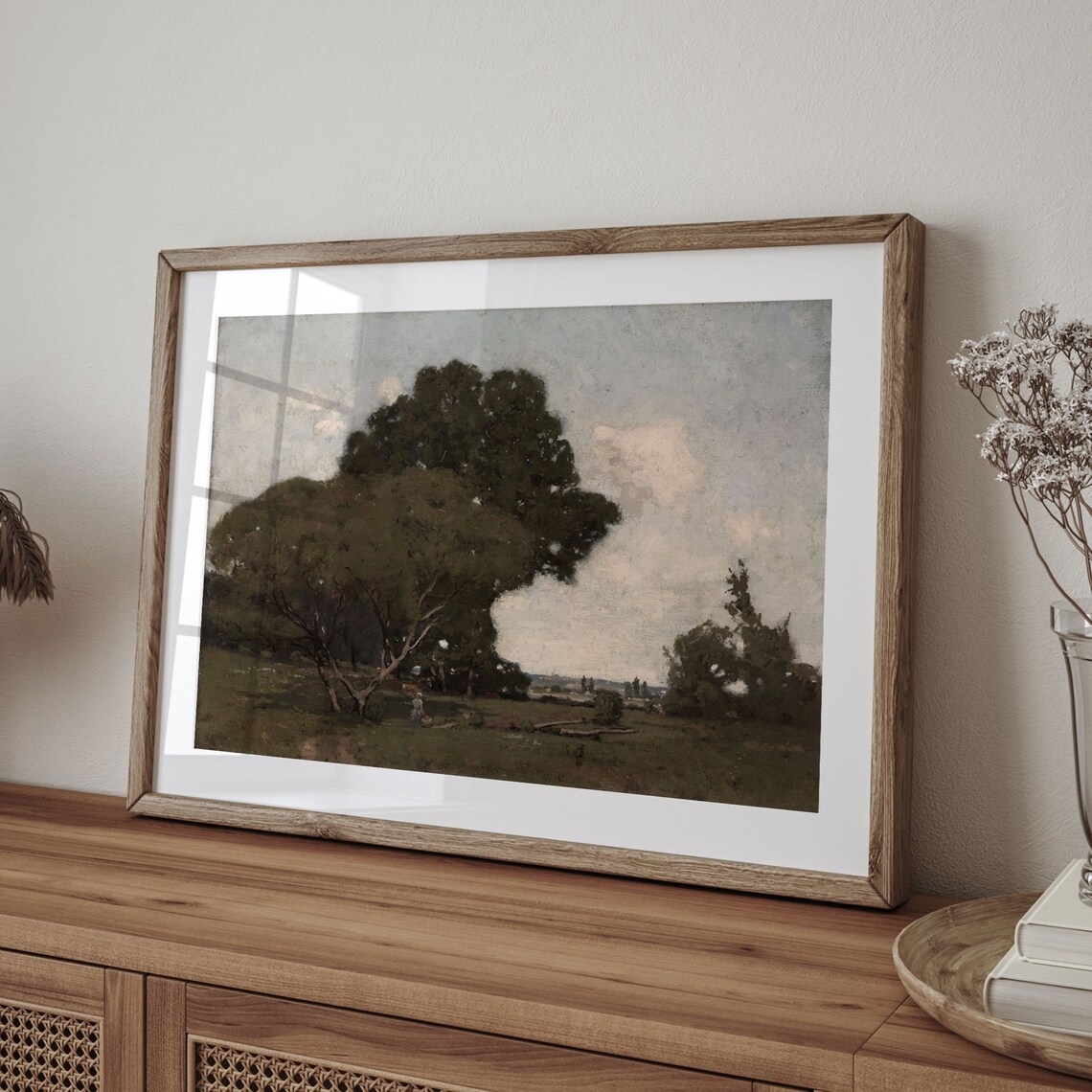 Majestic Old Oak Tree in a Meadow Antique Landscape Oil Poster - Image 4