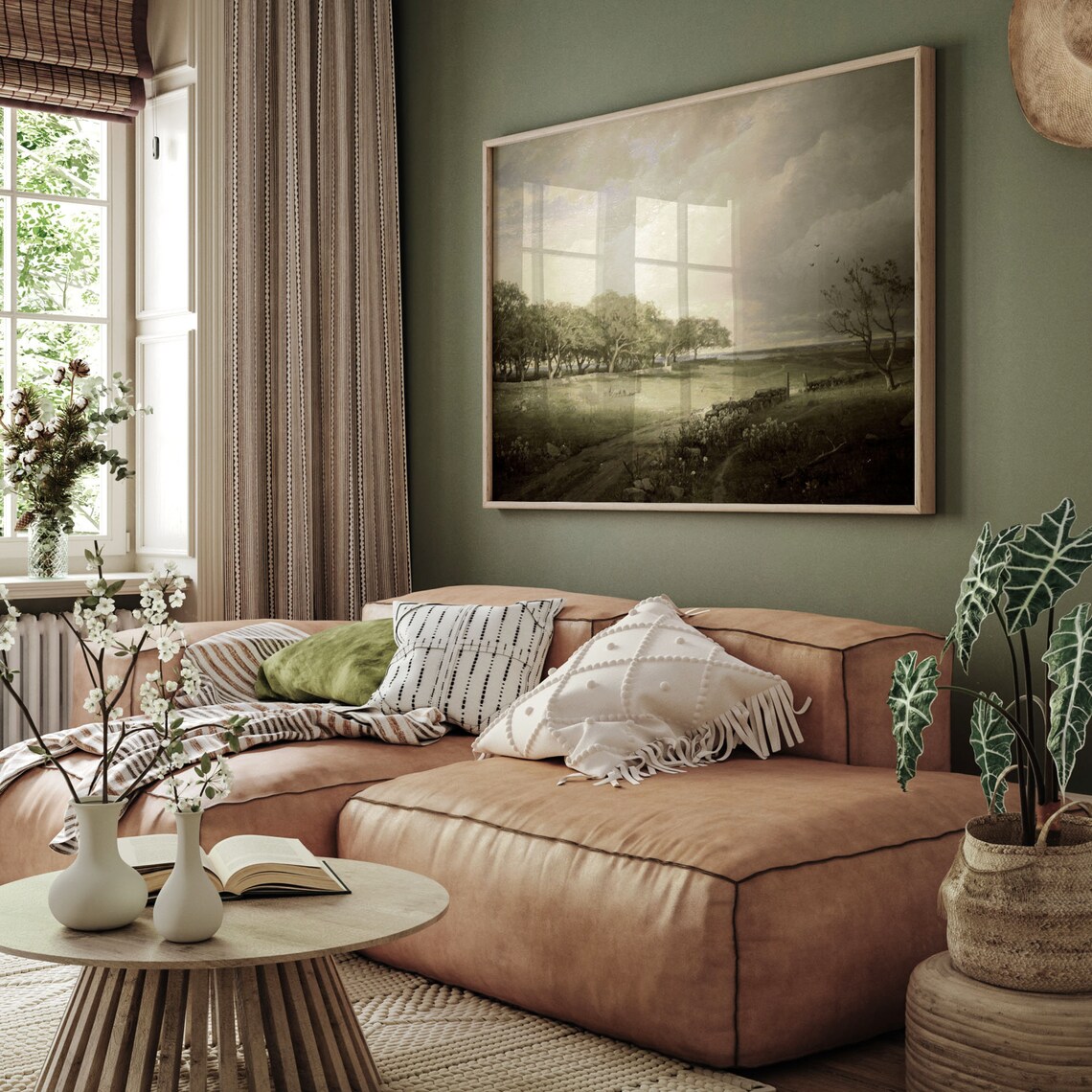 Set of Two Vintage Meadow Landscape Paintings Farmhouse Wall Poster - Image 4