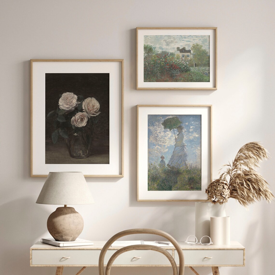 Three White Roses In Vase Moody Dark Floral Still Life Art Poster - Image 2