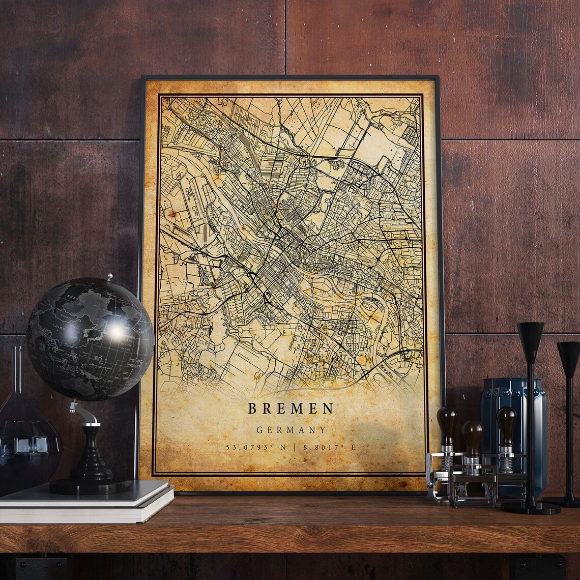 Bremen Vintage Map Poster Print, Antique Rustic Style