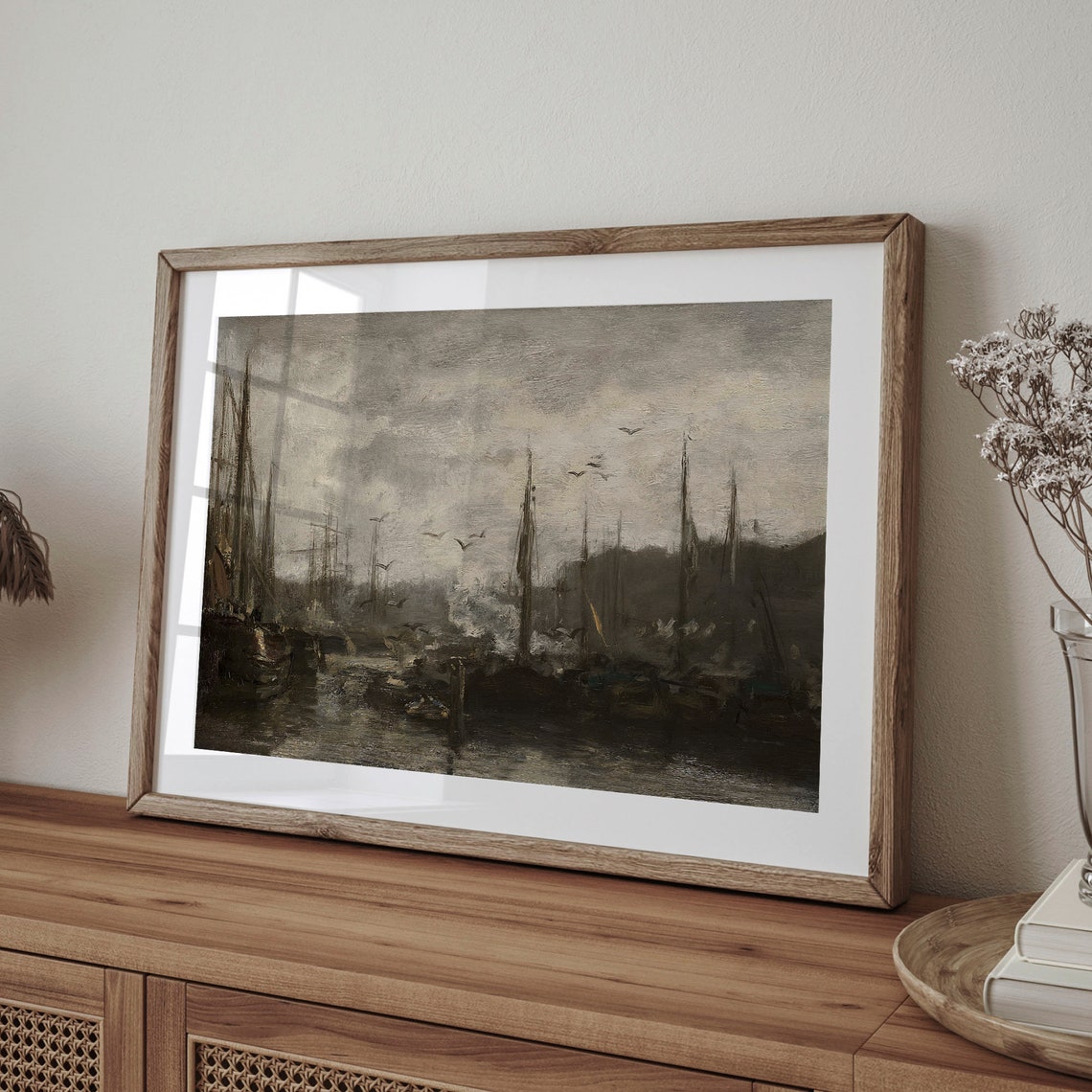 Misty Harbor Sailing Ships Vintage Seascape Oil Painting Poster - Image 4