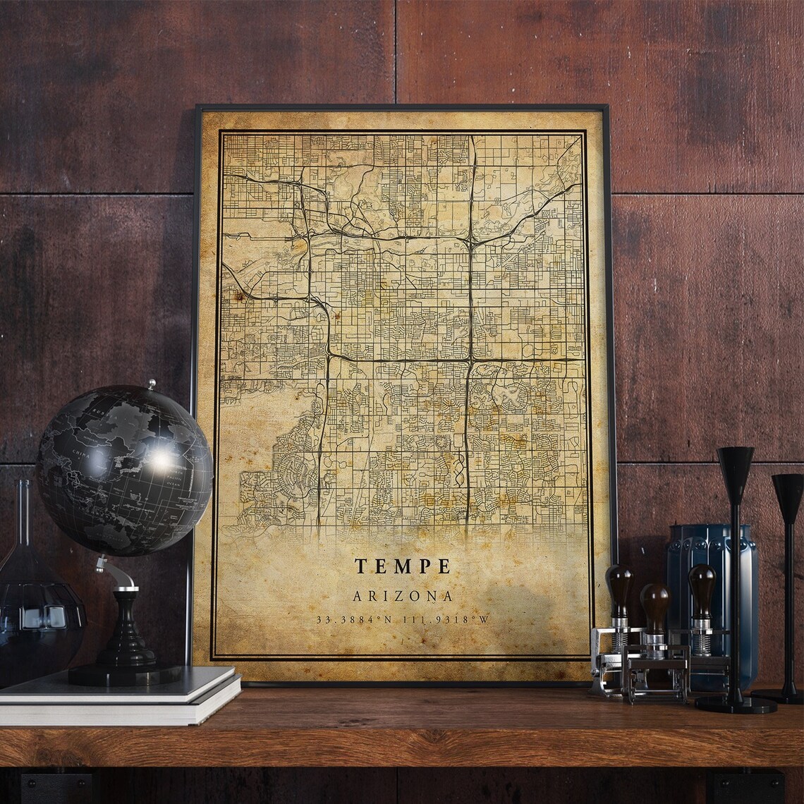 Tempe Vintage Map Poster, Rustic Arizona City Artwork