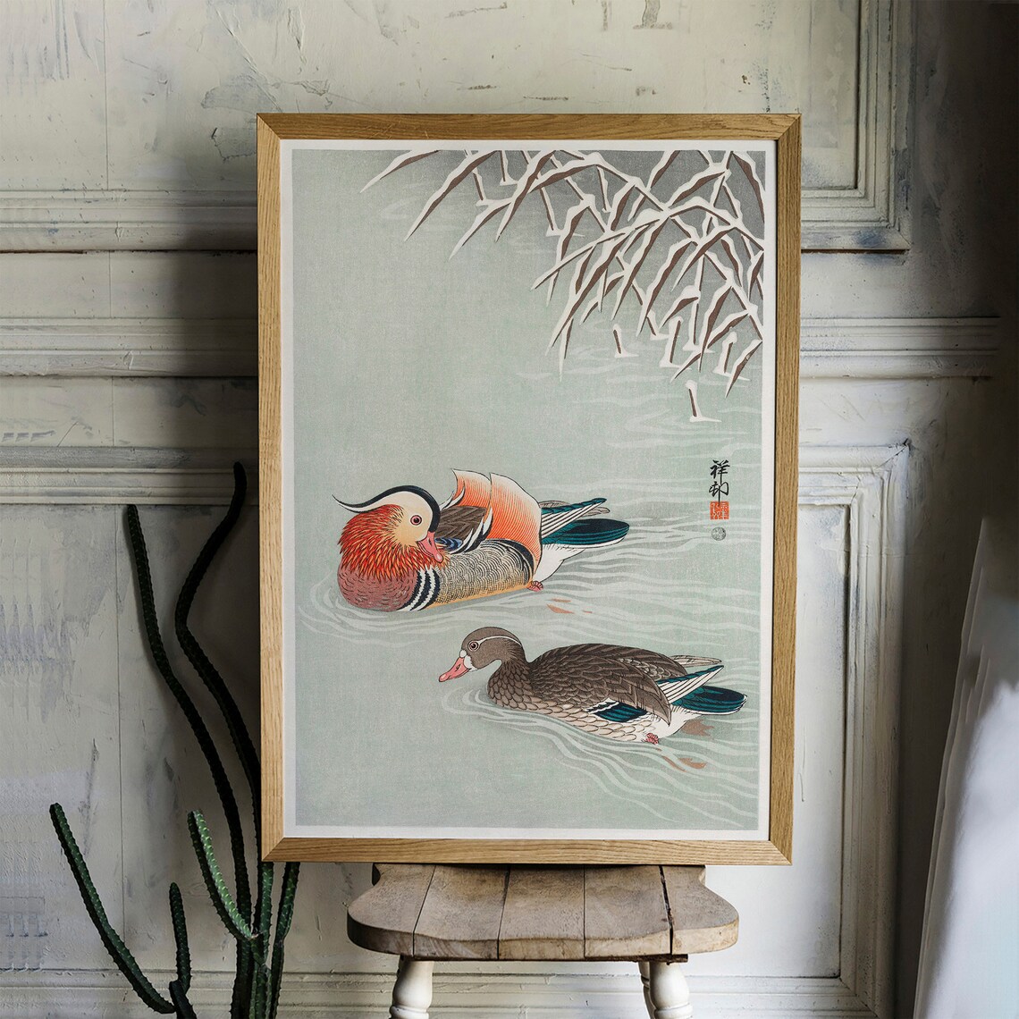 Mandarin Ducks Vintage Drawing Art Print - Image 2