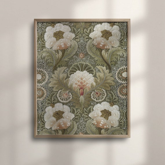Olive Green Vintage Tapestry Wall Art Modern Farmhouse Decor Antique Textile French Country Muted Green Sistine Chapel C16 782