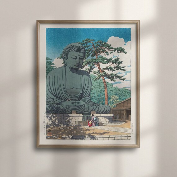 Kawase Hasui 1930 Kamakura Great Buddha Statue Woodblock Poster