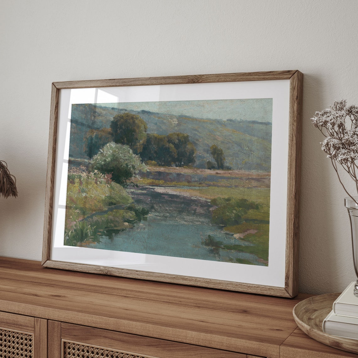 Bright River Valley with Hills and Wildflowers Vintage Poster - Image 4