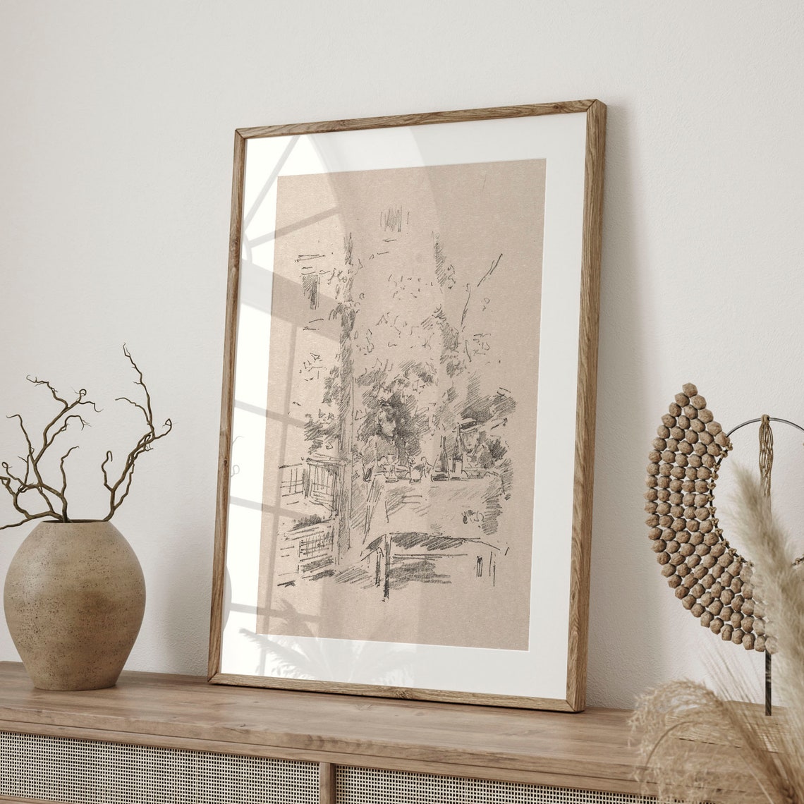 Outdoor Cafe Table Pencil Sketch Impressionist Drawing Poster - Image 4