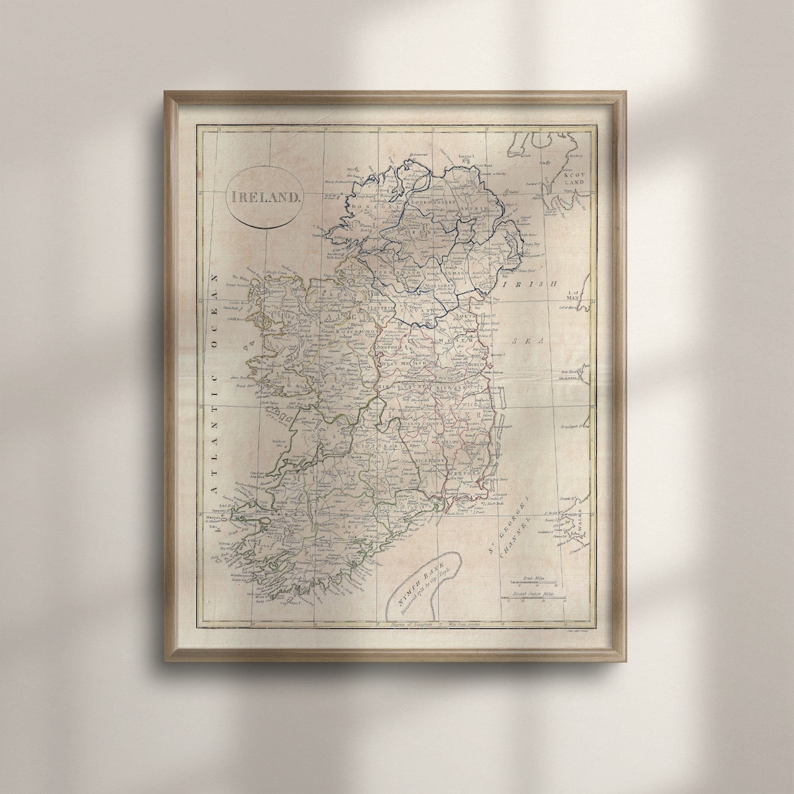 1799 Ireland Map Poster, Vintage Irish Wall Art