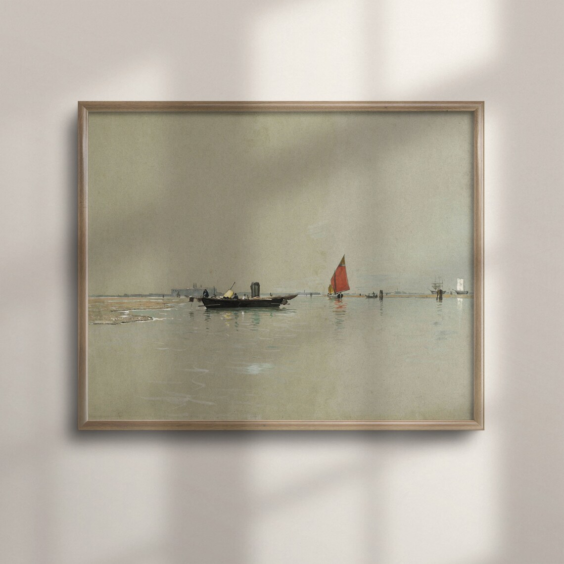 Vintage Fishing Boats on Calm Water Muted Tonal Seascape Poster