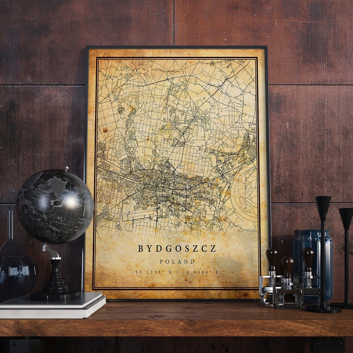 Bydgoszcz Vintage Map Poster, Rustic Poland Art Print