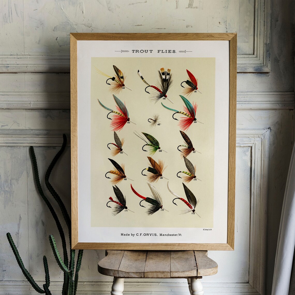Trout Flies Vintage Fishing Poster, Cabin Decor - Image 3