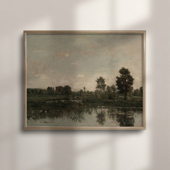 Vintage Meadow And River Landscape Art Countryside Farmhouse Wall Decor Rustic Rural Cottage Home Accent C16 581