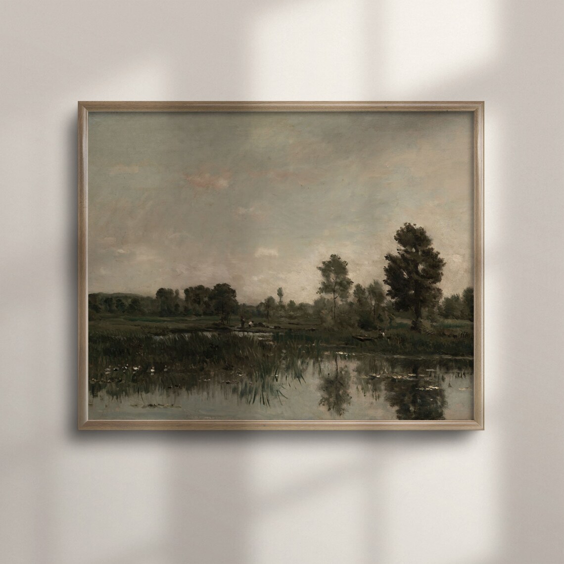 Still Pond with Reeds and Tree Reflections Vintage Art Poster