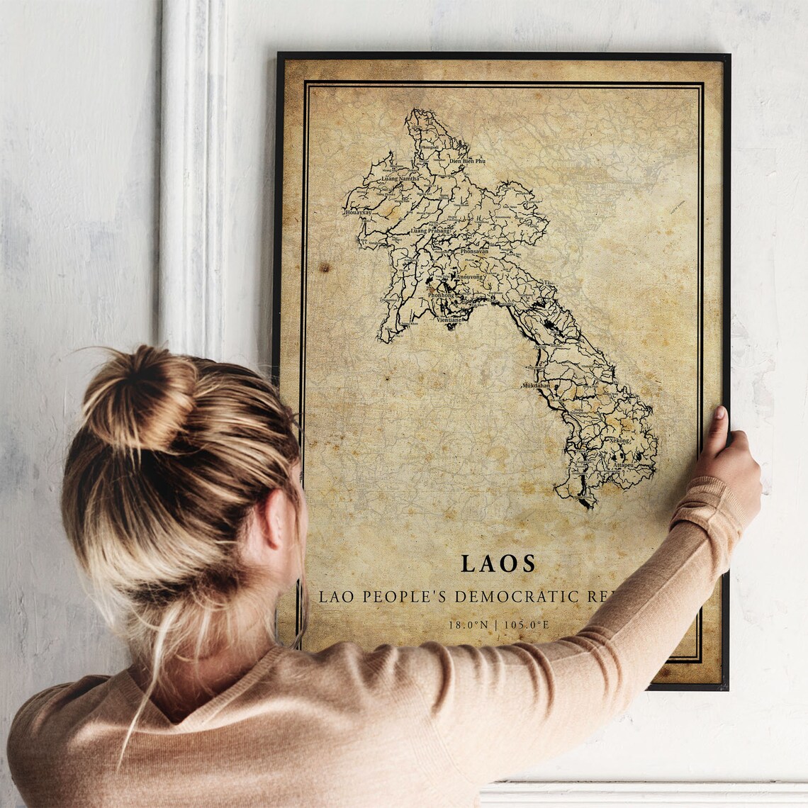 Laos Vintage Map Poster Print, Country Decor - Image 2