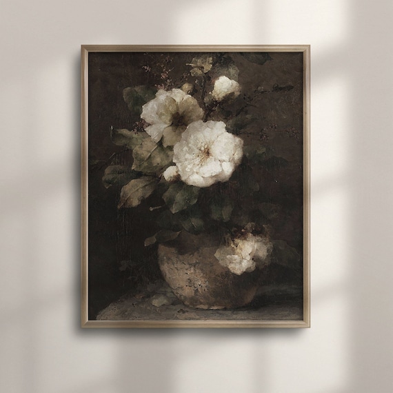 Moody Blooms Vintage Floral Poster, Botanical Art