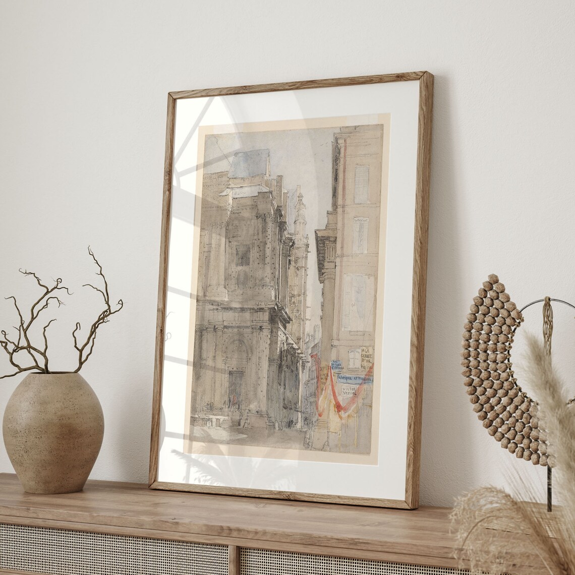 Old European Church Facade Watercolor Street Scene Painting Poster - Image 4
