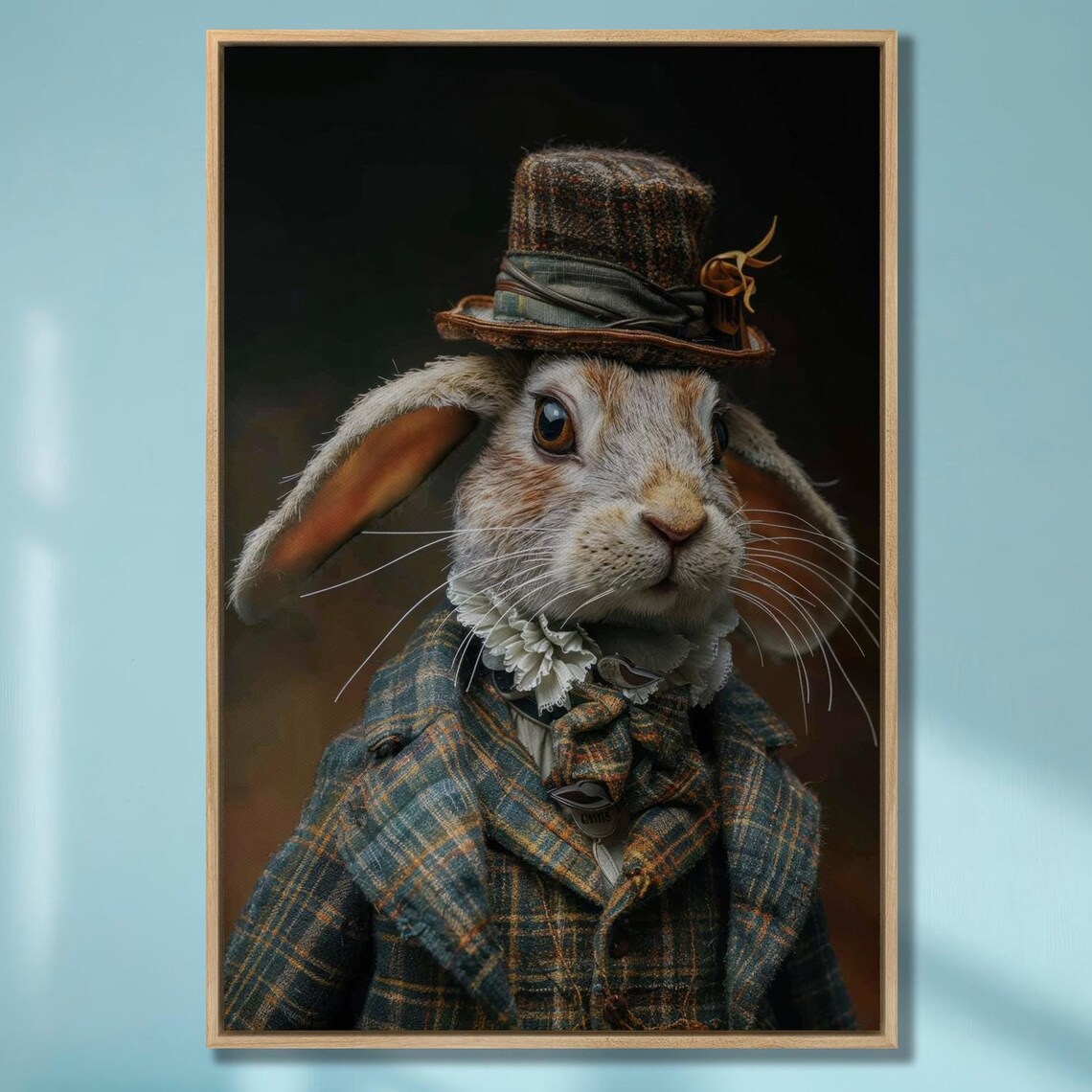 Dapper Gentleman Rabbit In Tweed Top Hat Vintage Portrait Wall Art