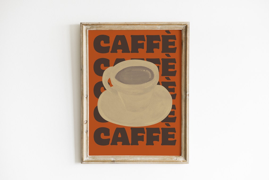 Caffe Retro Espresso Cup Burnt Orange Italian Coffee Wall Poster - Image 2
