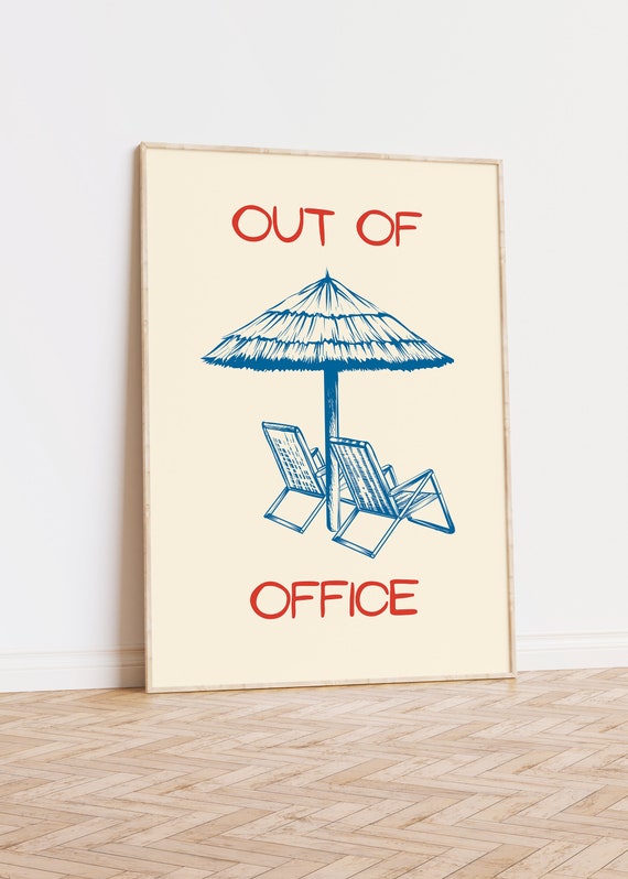 Out Of Office Tropical Beach Poster, Retro Typography