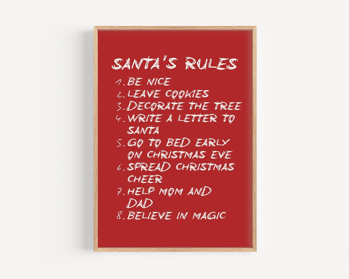 Santa's Rules Christmas Sign, Holiday Traditions