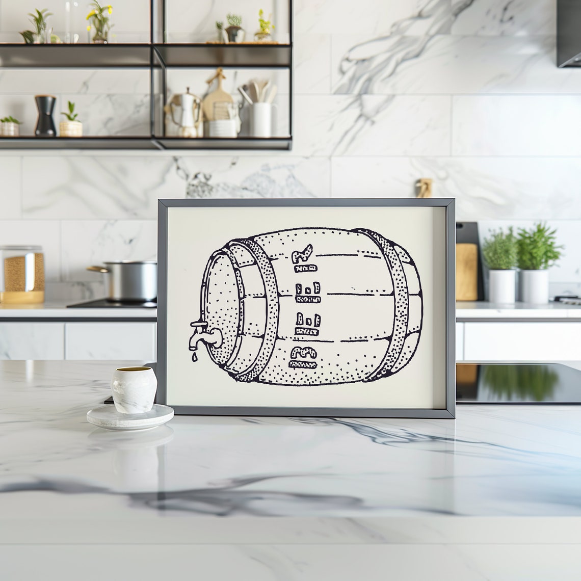 Hand Drawn Vintage Beer Barrel Sketch Rustic Bar Wall Poster - Image 2