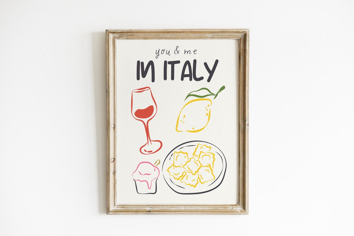 You and Me in Italy Wine Lemon Ravioli Sketch Italy Travel Poster - Image 2