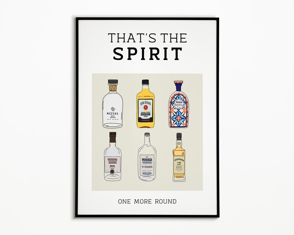 Bar Cart Decor Alcohol Print, Wine & Cocktails