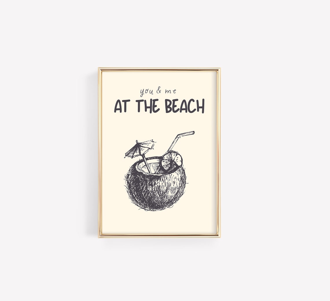 You and Me at the Beach Coconut Drink Sketch Summer Decor Poster - Image 2