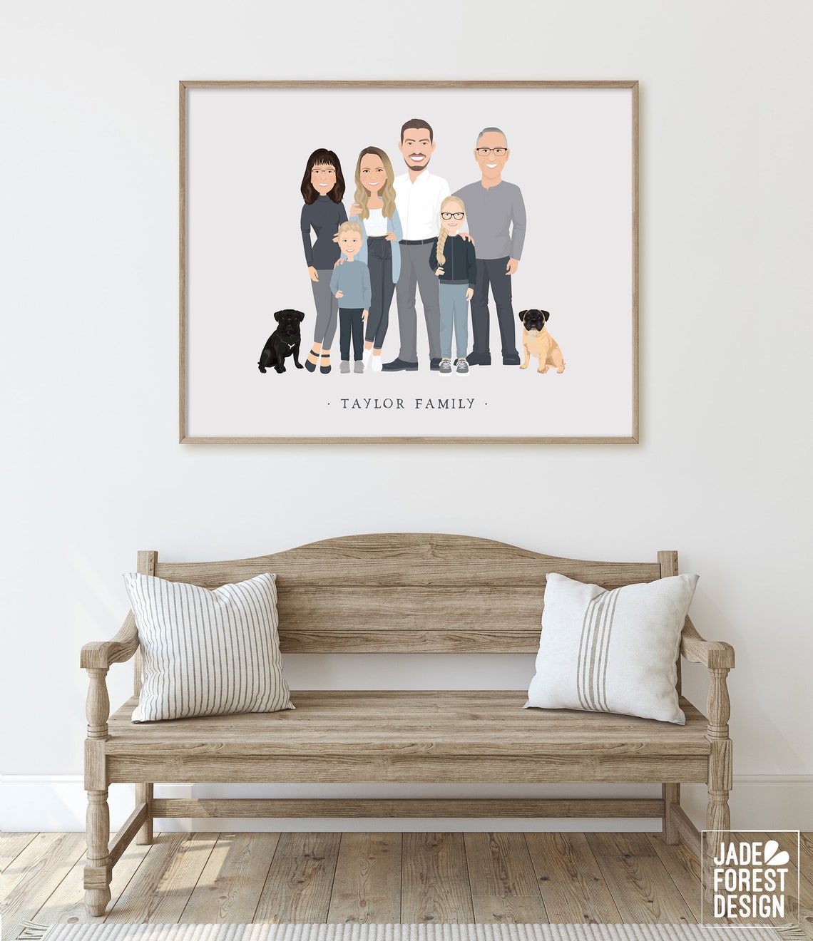 Personalized Family Portrait With Kids Custom Family Illustration In Neutral Colors Unique Gift For Grandparents Or Family With Children