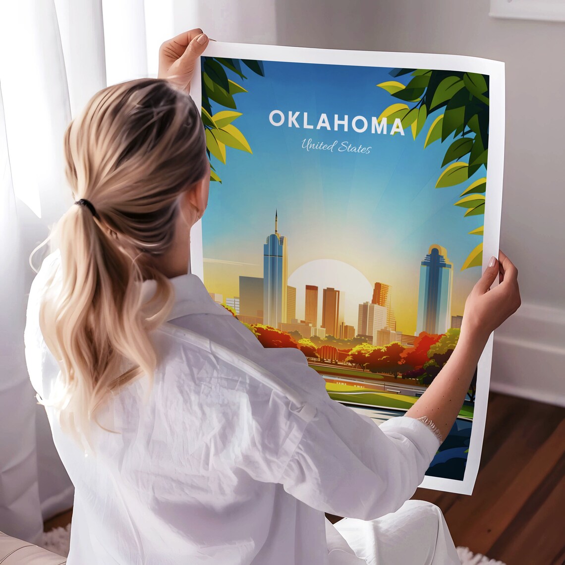 Oklahoma Morning Park Lake Skyline Fresh Green Sunny Day Travel Poster - Image 3