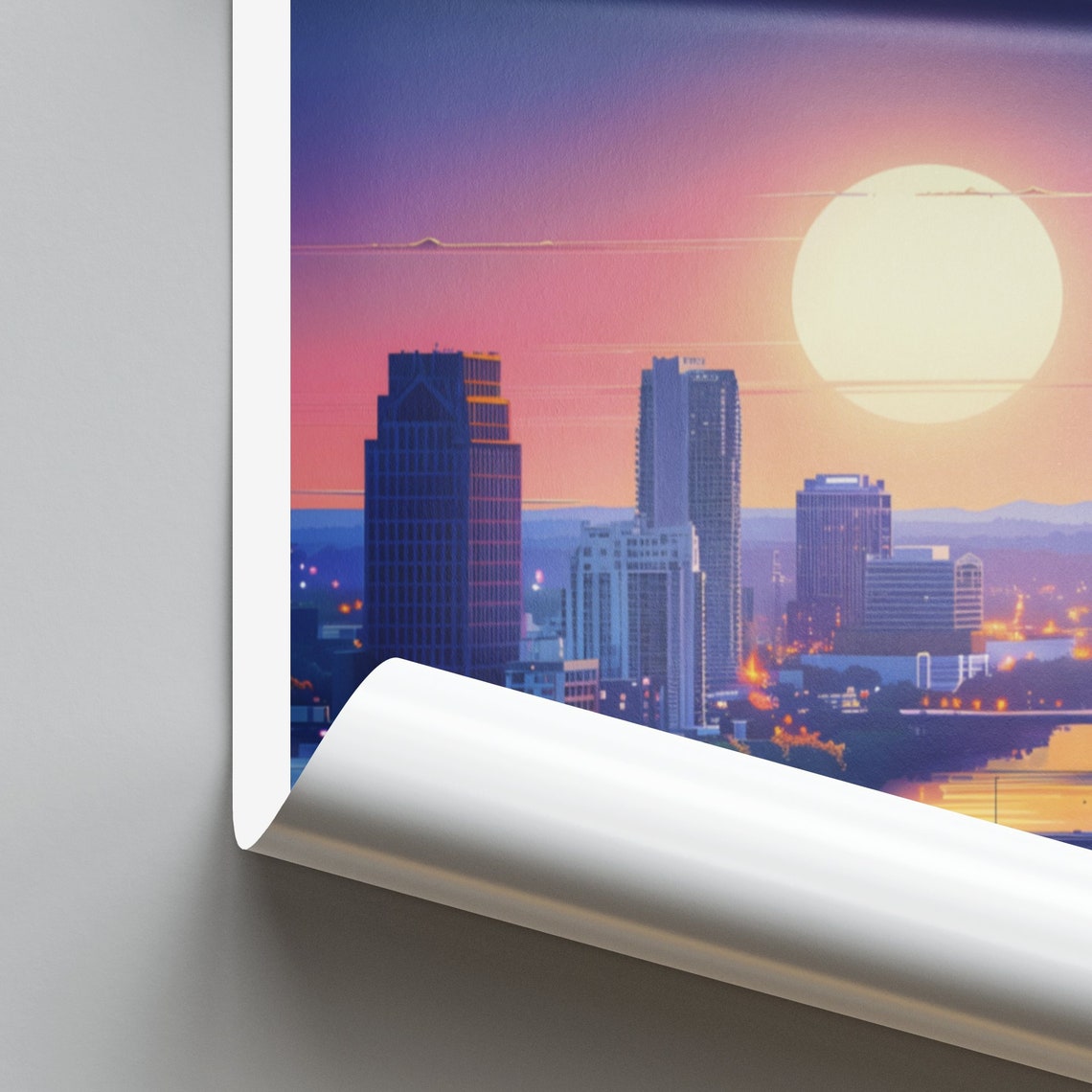 Little Rock Sunset Skyline Over the River with a City Glow Poster - Image 2