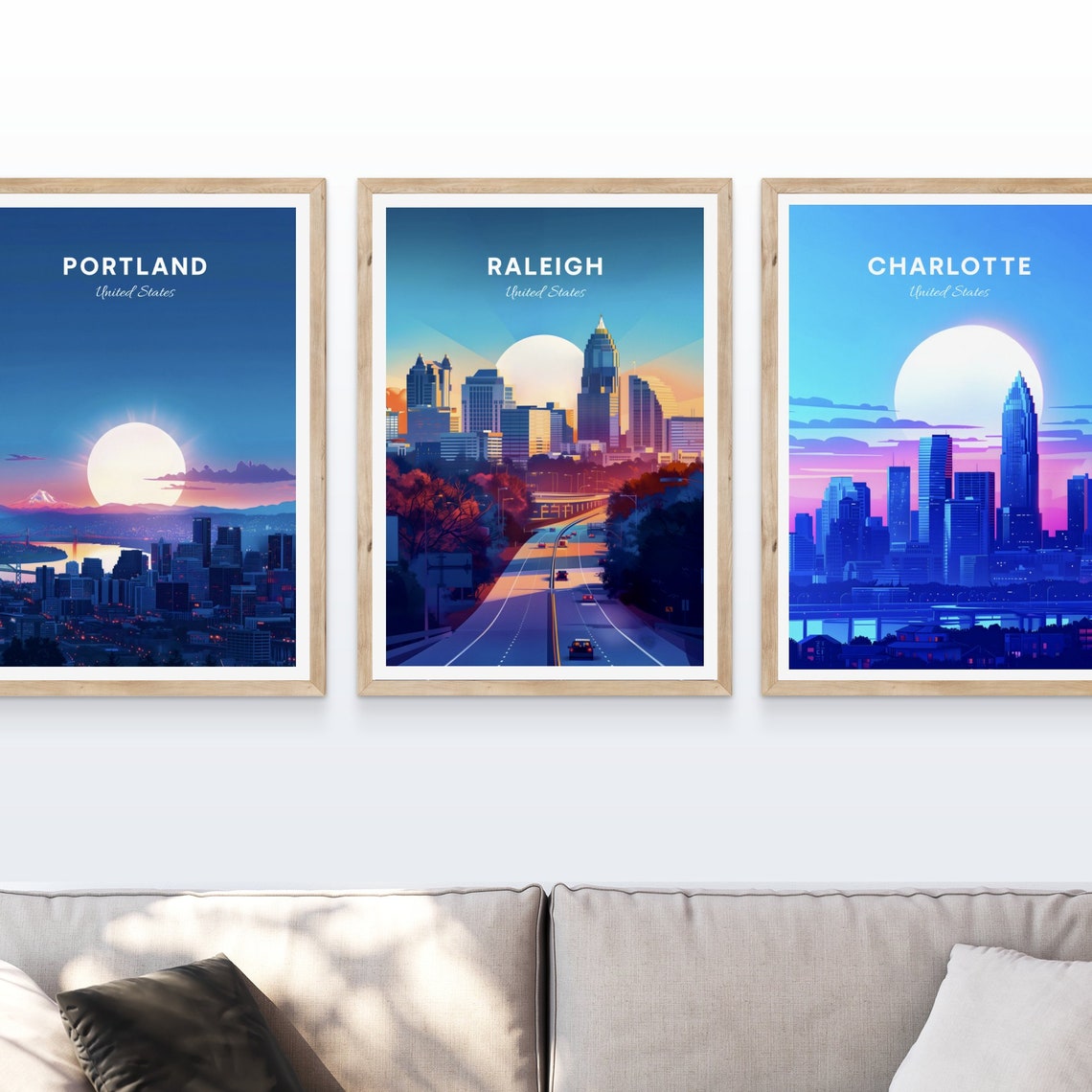 Raleigh North Carolina Downtown Skyline Freeway Sunset Poster - Image 4