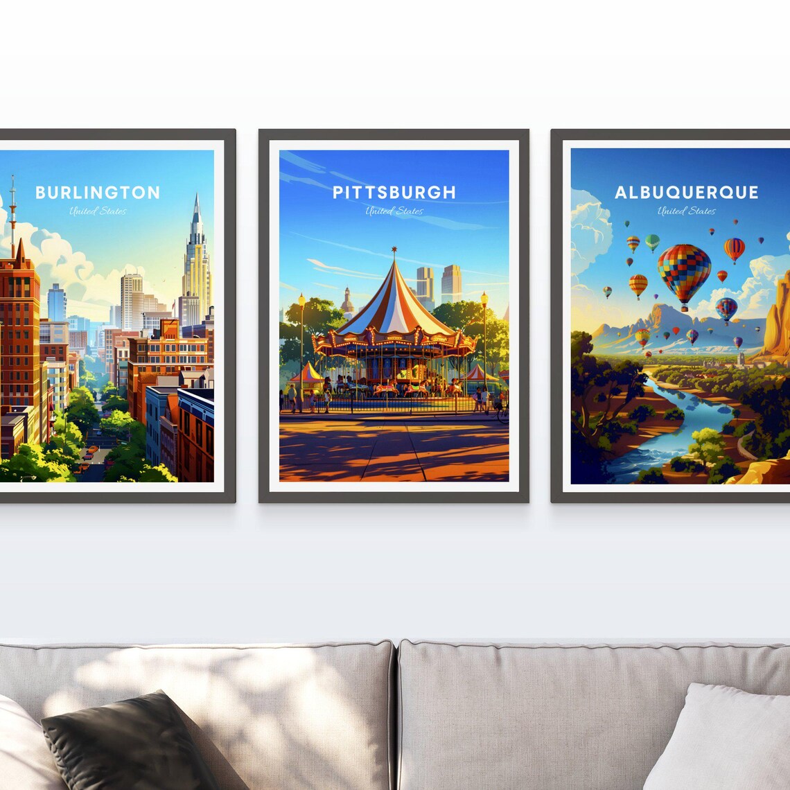 Pittsburgh Carousel Park Golden Sunset City Skyline Travel Poster - Image 3