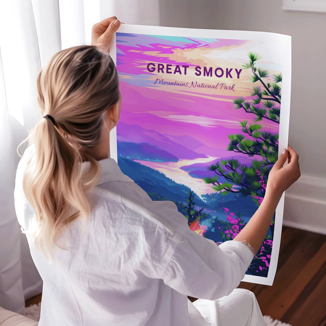 Great Smoky Mountains Campfire Tent Twilight Ridge View Poster - Image 3
