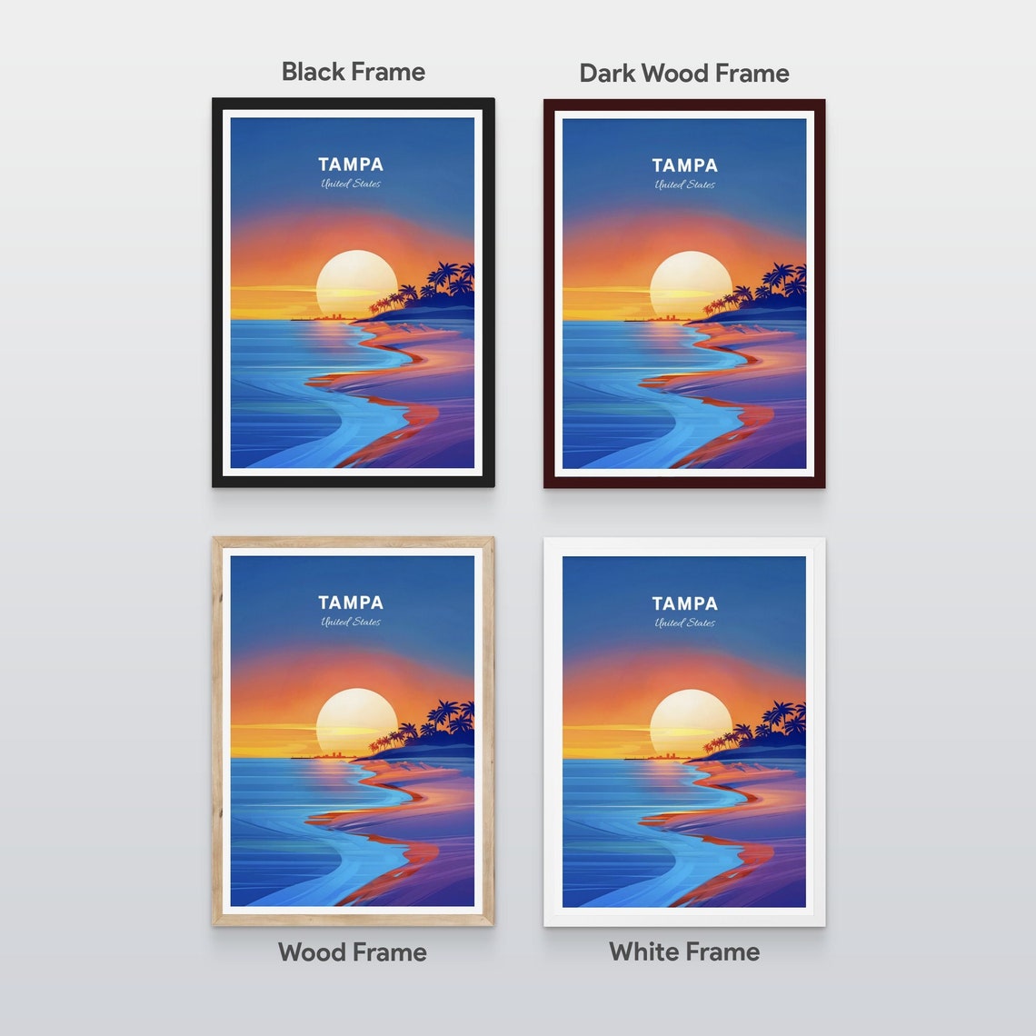Tampa Florida Beach Sunset Palm Tree Ocean Shore Retro Poster - Image 2